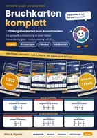 Vorschau - Aufgabenkarten - Brüche Klasse 6 Bundle komplett: 1.512 Bruchkarten mit Lösung und Bild | Darstellen, Vergleichen, Gemischte Zahlen, Kürzen & Erweitern, Plus & Minus, Mal & Geteilt · Kartei · 3 Niveaus - Deckblatt