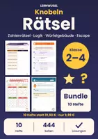 Vorschau - Arbeitsblätter - Knobeln Rätsel Klasse 2 bis 4 Bundle | Zahlenrätsel, Logik, Würfelgebäude, Escape, Roboter - Deckblatt