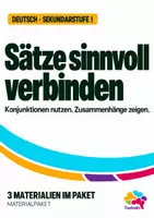 Vorschau - Arbeitsblätter - Sätze sinnvoll verbinden | 3 Materialien zu Konjunktionen, Satzverknüpfungen und Adverbien | Deutsch Sek I - Deckblatt