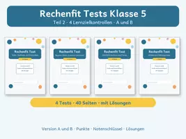 Vorschau - Arbeitsblätter - Rechenfit Tests Klasse 5 Teil 2 - 4 Tests, 40 Seiten, mit Lösungen - Deckblatt