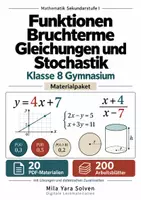 Vorschau - Arbeitsblätter - Funktionen Bruchterme Gleichungen und Stochastik Klasse 8 Gymnasium | Materialpaket | 20 PDFs mit 200 Arbeitsblättern - Deckblatt