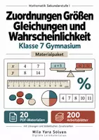 Vorschau - Arbeitsblätter - Zuordnungen Größen Gleichungen und Wahrscheinlichkeit Klasse 7 Gymnasium | Materialpaket | 20 PDFs mit 200 Arbeitsblättern - Deckblatt