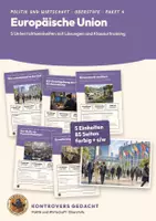 Vorschau - Unterrichtsreihen - Europäische Union Politik Oberstufe | 5 Unterrichtseinheiten 85 Seiten mit Lösungen | Institutionen, KI-Verordnung, Binnenmarkt und Euro, Demokratiedefizit, Erweiterung | Kontrovers gedacht Paket 4 - Deckblatt