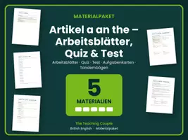 Vorschau - Arbeitsblätter - Artikel a an the – Arbeitsblätter, Quiz & Test - Deckblatt