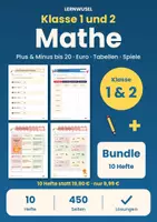 Vorschau - Arbeitsblätter - Mathe Klasse 1 und 2 Bundle | Plus Minus bis 20, Euro, Tabellen, Zählen, Spiele - Deckblatt