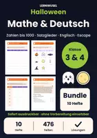 Vorschau - Arbeitsblätter - Halloween Arbeitsblätter Klasse 3 und 4 Bundle | Zahlen bis 1000, Satzglieder, Escape - Deckblatt