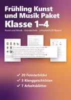 Vorschau - Arbeitsblätter - Frühling Kunst und Musik Paket Grundschule – Fensterbilder Transparentpapier und Klanggeschichten Frühling und Ostern - Deckblatt