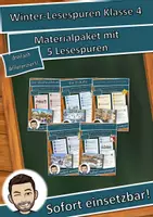 Vorschau - Arbeitsblätter - Materialpaket Winter und Advent für die 4. Klasse: 5 Lesespurgeschichten mit Rätselaufgaben (Weihnachtsmarkt, Fröbelsterne, Sternbilder & mehr) - Deckblatt