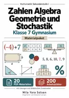 Vorschau - Arbeitsblätter - Zahlen Algebra Geometrie und Stochastik Klasse 7 Gymnasium | Materialpaket | 20 PDFs mit 200 Arbeitsblättern - Deckblatt