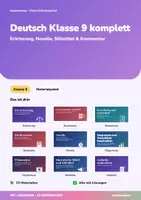 Vorschau - Unterrichtsreihen - Deutsch Klasse 9 komplett | Arbeitshefte + Klassenarbeiten für das ganze Schuljahr | Erörterung, Novelle, Stilmittel, Kommentar | mit Lösungen - Deckblatt