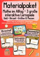 Vorschau - Arbeitsblätter - Materialpaket: Mathe im Alltag – 3 große interaktive Lernspiele | Geld, Uhrzeit & Größen | Klasse 2–4 - Deckblatt