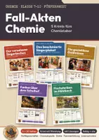 Vorschau - Arbeitsblätter - Chemie Krimi Klasse 7 8 9 10 Paket | 5 Fall-Akten je 20 Seiten mit Lösungen | Stoffeigenschaften, Chromatografie, Dichte, Flammenfärbung, Ionennachweise | Fall-Akten Chemie - Deckblatt