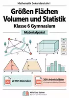Vorschau - Arbeitsblätter - Größen Flächen Volumen und Statistik Klasse 6 Gymnasium | Materialpaket | 20 PDFs mit 200 Arbeitsblättern - Deckblatt