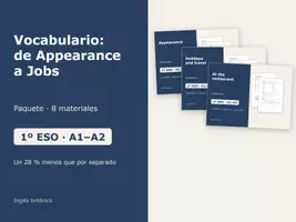 Vista previa - Hojas de trabajo - Vocabulario: de Appearance a Jobs – Paquete de inglés 1º ESO - Portada