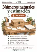 Vista previa - Hojas de trabajo - Números naturales y estimación. 5 cuadernos de 1.º ESO - Portada