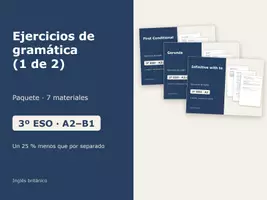 Vista previa - Hojas de trabajo - Ejercicios de gramática (1 de 2) – Paquete de inglés 3º ESO - Portada