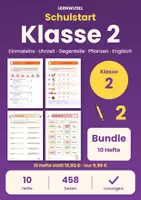 Vorschau - Arbeitsblätter - Klasse 2 Start Bundle | Mathe, Deutsch, Sachunterricht, Englisch, Einmaleins, Uhrzeit - Deckblatt