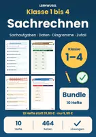 Vorschau - Arbeitsblätter - Mathe Klasse 1 bis 4 Bundle | Sachaufgaben, Daten, Diagramme, Zufall, Kombinatorik - Deckblatt