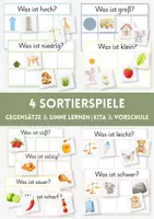 Vorschau - Spiele - 4 Sortierspiele für Kita & Vorschule | Gegensätze & Sinne lernen | Wahrnehmung & Konzentration fördern | Morgenkreisideen - Deckblatt