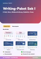 Vorschau - Unterrichtsreihen - Writing-Paket Englisch | E-Mail, Story, Bildbeschreibung, Mediation, Bewerbung, Essay | Arbeitshefte + Klassenarbeiten | Englisch Klasse 6–10 | mit Lösungen - Deckblatt