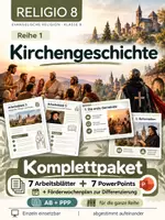 Vorschau - Unterrichtsreihen - Kirchengeschichte – Komplettpaket mit Arbeitsblättern, PowerPoints & Förderwochenplan | Religion Klasse 8 - Deckblatt