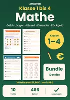 Vorschau - Arbeitsblätter - Mathe Klasse 1 bis 4 Bundle | Geld, Euro, Längen, Uhrzeit, Kalender, Rückgeld - Deckblatt