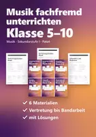 Vorschau - Stundenentwürfe - Musik fachfremd unterrichten Sek I – Paket mit 6 Materialien: Vertretung, Notenlehre, Epochen, Pop, Band | Klasse 5–10 - Deckblatt