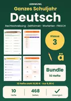 Vorschau - Arbeitsblätter - Deutsch Klasse 3 Bundle | Rechtschreibung, Grammatik, Zeitformen, Wortarten, FRESCH - Deckblatt