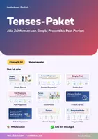 Vorschau - Unterrichtsreihen - Tenses-Paket | alle Zeitformen Englisch von Simple Present bis Past Perfect | Arbeitshefte + Klassenarbeiten, Irregular Verbs | Englisch Klasse 5–10 | mit Lösungen - Deckblatt