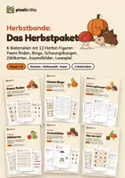 Vorschau - Arbeitsblätter - Herbstbande: Das Herbstpaket | 6 Materialien mit 12 Herbst-Figuren: Paare finden, Bingo, Schwungübungen, Zählkarten, Ausmalbilder, Lesespiel | Klasse 1–2 | Deutsch, Mathematik, Kunst - Deckblatt