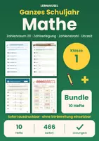 Vorschau - Arbeitsblätter - Mathe Klasse 1 Bundle | Zahlenraum 20, Zahlzerlegung, Zahlenstrahl, Uhrzeit - Deckblatt
