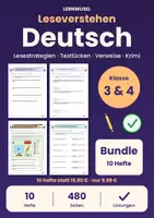 Vorschau - Arbeitsblätter - Deutsch Klasse 3 und 4 Bundle | Lesestrategien, Leseverstehen, Textlücken, Verweise, Krimi - Deckblatt