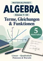 Vorschau - Arbeitsblätter - Algebra Klasse 7–10 – Terme, Gleichungen und Funktionen – 5 Materialien - Deckblatt