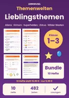 Vorschau - Arbeitsblätter - Themenwelten Klasse 1 bis 3 Bundle | Aliens, Einhorn, Superhelden, Zirkus, Pferde - Deckblatt
