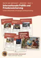 Vorschau - Unterrichtsreihen - Internationale Politik und Friedenssicherung Politik Oberstufe | 5 Unterrichtseinheiten 85 Seiten mit Lösungen | IB-Theorien, UNO-Sicherheitsrat, NATO, Konfliktanalyse Ukraine, Wehrdienst | Kontrovers gedacht Paket 5 - Deckblatt