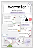Vorschau - Arbeitsblätter - Wortarten in Sätzen (Artikel, Nomen, Verben) - mit Symbolen nach Montessori - Deckblatt