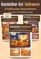 Vorschau - Bildkarten - Halloween Kamishibai Geschichten Paket für Kita & Vorschule | 3 Halloweengeschichten der 5 Waldfreunde | 18 Bildkarten + Vorlesetexte A3 & A4 - Deckblatt