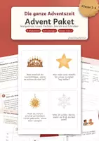 Vorschau - Arbeitsblätter - Advent Paket Grundschule | Lesen, Rechnen, Basteln und Morgenkreis | Lesespaziergang, Logicals, Rechenmalblätter, Sterne, Weihnachtskarten und Wichtelkarten | Klasse 1-4 | 8 Materialien | Advent - Deckblatt
