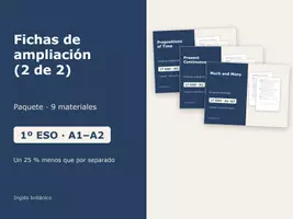 Vista previa - Hojas de trabajo - Fichas de ampliación (2 de 2) – Paquete de inglés 1º ESO - Portada