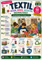 Vorschau - Unterrichtsreihen - Textil Komplettpaket Klasse 5–10 | Über 90 Seiten, 8 Materialien zu Nähen, Textilien, Kleidung & Nachhaltigkeit - Deckblatt