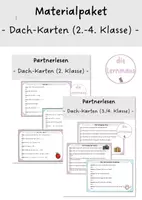 Vorschau - Aufgabenkarten - Partnerlesen / Dialoglesen - Dachkarten (2.-4. Klasse) - Materialpaket - Deckblatt
