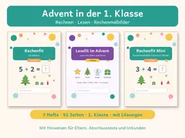 Vorschau - Arbeitsblätter - Advent in der 1. Klasse – Paket | Rechnen, Lesen und Rechenmalbilder – 3 Weihnachtshefte mit Lösungen - Deckblatt