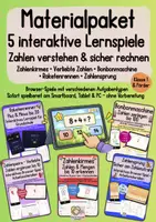 Vorschau - Arbeitsblätter - Materialpaket: 5 interaktive Lernspiele – Zahlen verstehen & sicher rechnen | Klasse 1 & Förderunterricht - Deckblatt