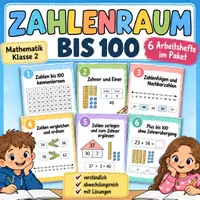 Vorschau - Arbeitsblätter - Zahlenraum bis 100 – 6 Arbeitshefte Mathematik | Klasse 2 | Zahlen verstehen & Plus ohne Zehnerübergang - Deckblatt
