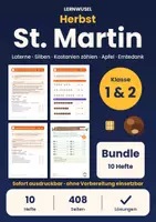 Vorschau - Arbeitsblätter - Herbst und St. Martin Klasse 1 und 2 Bundle | Laterne, Silben, Kastanien zählen, Apfel - Deckblatt