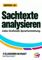Vorschau - Arbeitsblätter - Sachtexte analysieren Q1 | 3 Klausuren zu Liebe, Großstadt und Sprachentstehung | Schopenhauer, Simmel und Herder - Deckblatt