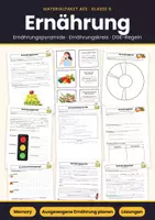 Vorschau - Arbeitsblätter - Materialpaket Ernährung – Ernährungspyramide, Ernährungskreis & DGE-Regeln | mit Memory & Lösungen | AES Klasse 6/7 - Deckblatt