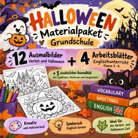 Vorschau - Unterrichtsreihen - Halloween Materialpaket Grundschule | 12 Ausmalbilder & 4 Englisch-Arbeitsblätter - Deckblatt