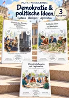 Vorschau - Unterrichtsreihen - Demokratie & politische Ideen – 3 große PoWi-Lernwerkstätten & komplette Unterrichtseinheiten | Demokratie, Diktatur, politische Ideologien, Demokratietheorien, Liberalismus & Legitimation | Arbeitsblätter mit Lösungen - Deckblatt