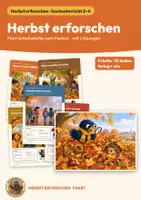 Vorschau - Arbeitsblätter - Herbst Sachunterricht Klasse 2 3 4 | 5 Arbeitshefte 70 Seiten mit Lösungen | Blätter, Früchte, Samen, Tiere im Winter, Wetter | Herbst erforschen Paket - Deckblatt